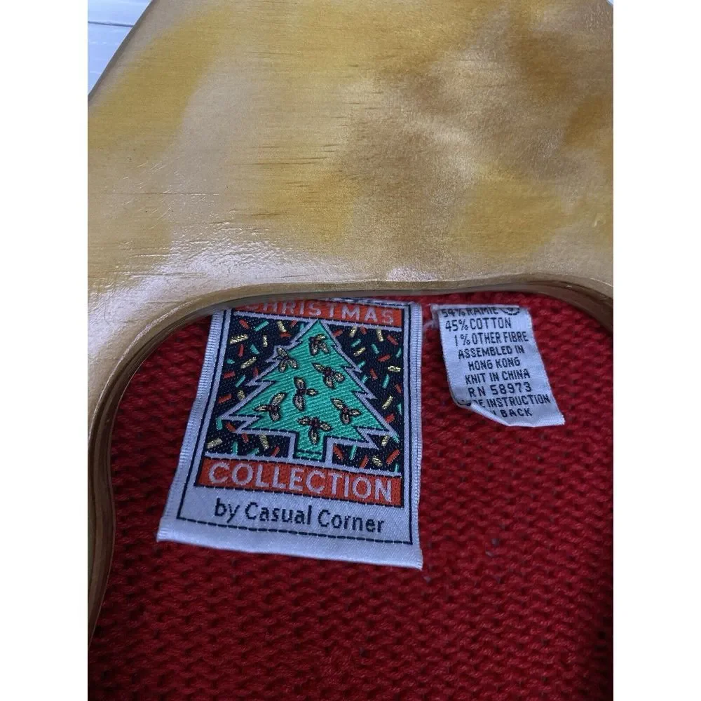 Vintage Casual Corner Women's Christmas Knit Cardigan Sweater Red‎ Small Santa
